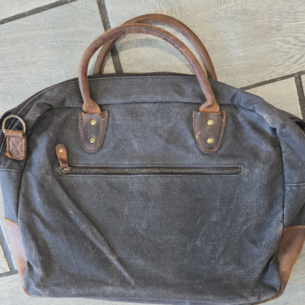 Vintage Style Canvas & Leather Travel Bag Briefcase‎ Laptop Duffel